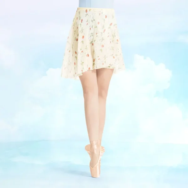 Ballet Skirt Women Printing Skirt Adult Ballet Dance Short Dresses Satn Ribbon Chiffon Skirts Blue Yellow